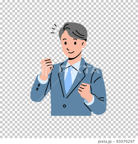 スーツ姿のガッツポーズした男性のバストアップ　線なし 93070297