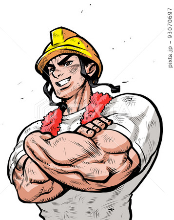 腕組みする筋肉質な肉体労働者のイラスト 腕組みする筋肉質な肉体労働者のイラスト 93070697