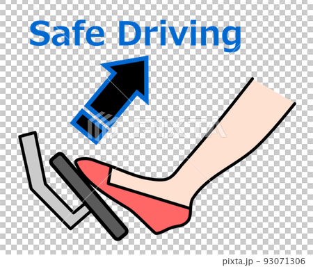 アクセルペダルでスピードを減速して安全運転をするイラスト 93071306