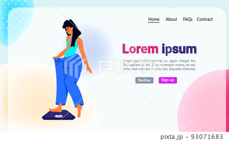 woman in loose clothes after weight loss healthy lifestyle concept full length woman in loose clothes after weight loss healthy lifestyle concept full length 93071683
