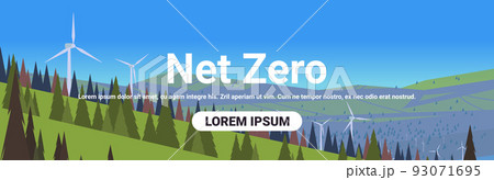 Wind turbines on hill energy renewable station waste free world clean power net zero 93071695