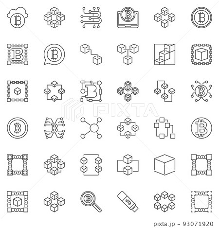 Blockchain vector minimal icons set in outline style 93071920