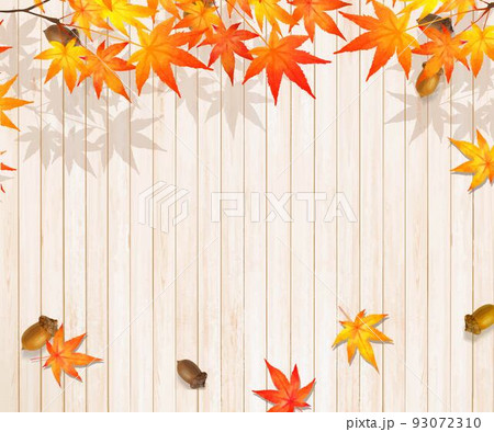 ぬくもりのある木目の白いボードーかえでの葉っぱとどんぐりと木の実の秋冬おしゃれ壁紙素材 ぬくもりのある木目の白いボードーかえでの葉っぱとどんぐりと木の実の秋冬おしゃれ壁紙素材 93072310