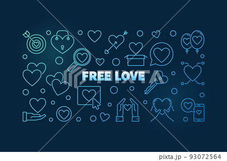 Free Love vector blue outline banner on dark background 93072564