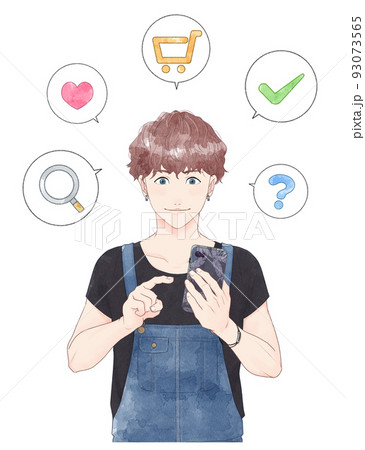 スマホを操作する男性　水彩 93073565