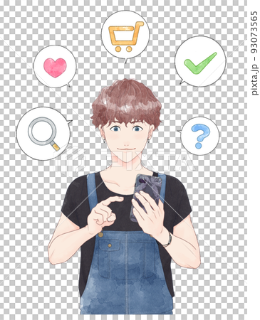 スマホを操作する男性　水彩 93073565