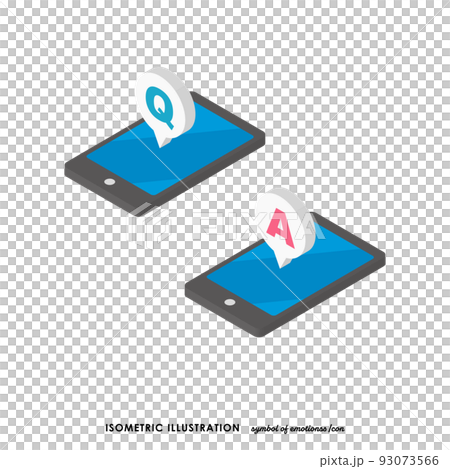 Isometric icon smartphone and speech bubble icon Q&A 93073566