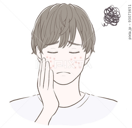 肌荒れに悩むマッシュの髪型の男性　閉眼 93073651