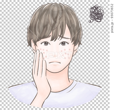 肌荒れに悩むマッシュの髪型の男性　水彩風 93073652