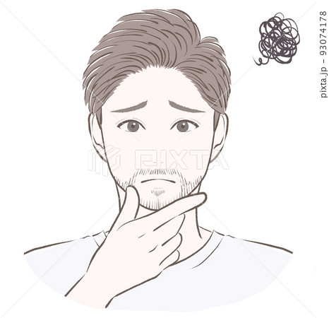 髭を触って悩む短髪の男性 93074178