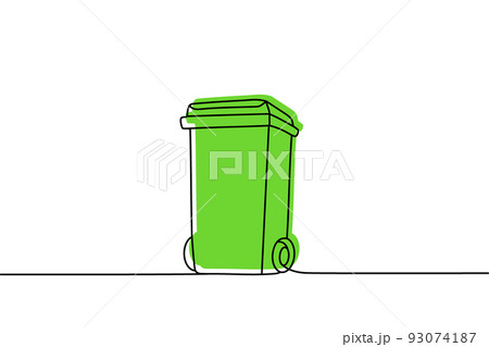 Trash can one line colored continuous drawing. Recycle bin, Waste container continuous one line colorful illustration. Vector linear illustration. 93074187