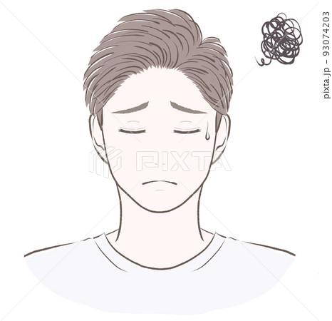 汗をかいて悩む短髪の男性 閉眼 汗をかいて悩む短髪の男性 閉眼 93074203
