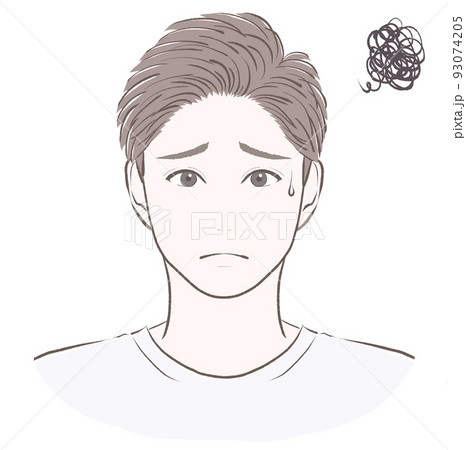 汗をかいて悩む短髪の男性 汗をかいて悩む短髪の男性 93074205
