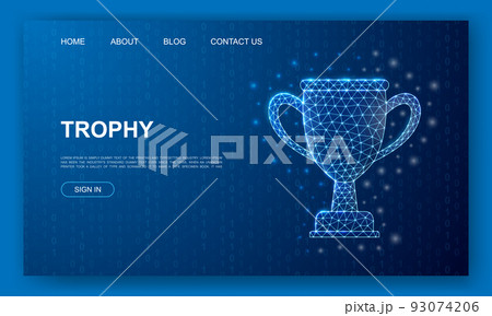 Trophy cup 3d polygonal website template. Award design illustration concept. Low poly Prize symbol for homepage, promotion banner design. Trophy cup 3d polygonal website template. Award design illustration concept. Low poly Prize symbol for homepage, promotion banner design. 93074206