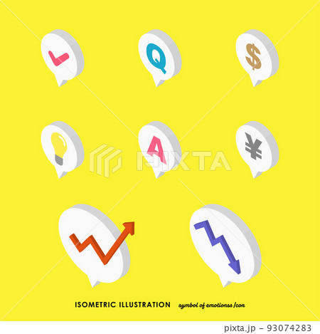アイソメトリックアイコン　スマホと吹き出しアイコン　ビジネスセット 93074283