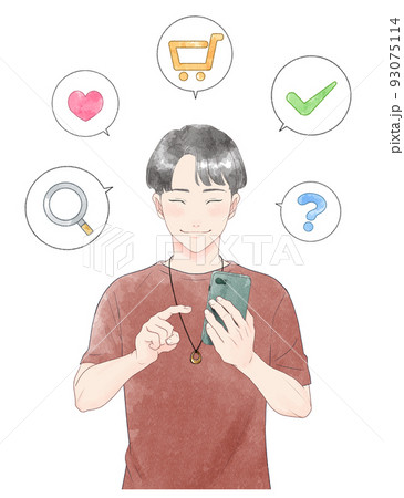 スマホを操作する男　水彩 93075114