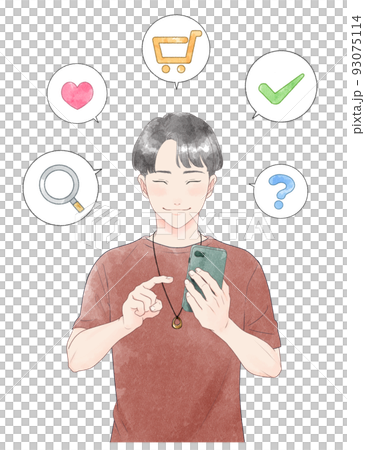 スマホを操作する男　水彩 93075114