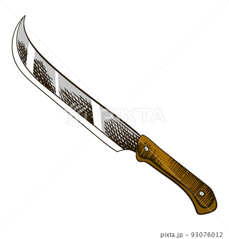 Knife for harvest cane sugar. Harvesting with a primitive sharp tool. handwork. Engraving hand drawn instrument Knife for harvest cane sugar. Harvesting with a primitive sharp tool. handwork. Engraving hand drawn instrument 93076012
