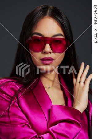 young woman bright makeup pink mini dress modern style isolated background young woman bright makeup pink mini dress modern style isolated background 93076698