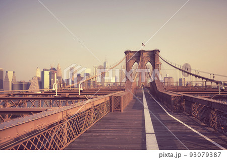 Brooklyn Bridge in retro colors, New York City, USA. 93079387