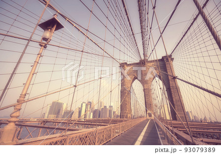 Retro stylized picture of the Brooklyn Bridge, New York City, USA. 93079389