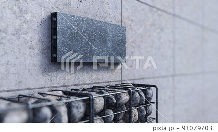 A 3d rendering image of metal blank sign on cracked concrete wall. 93079703
