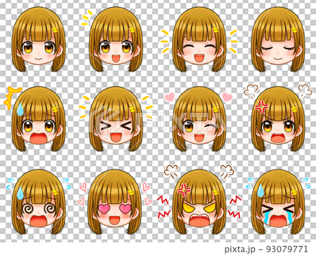 Girl's chibi character face icon set 2 93079771