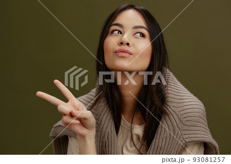portrait woman in winter sweater fashion cosmetics clothes isolated background portrait woman in winter sweater fashion cosmetics clothes isolated background 93081257