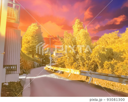 夕焼けの田舎道3のイラスト素材 [93081300] - PIXTA