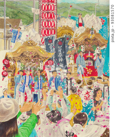 地車（だんじり）祭りの手描きイラストその2 93081570