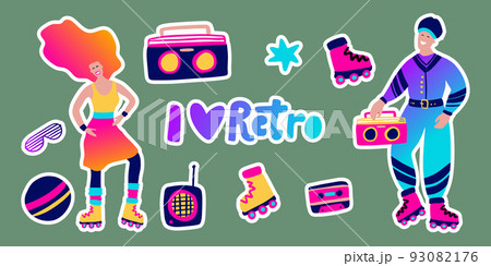 80s retro music party sticker set 93082176
