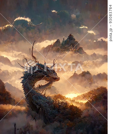 夕焼けとドラゴン 93083764