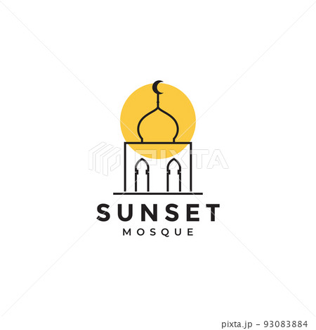 lines art mosque with sunset logo design 93083884