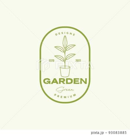 badge vintage plant and pot logo design 93083885