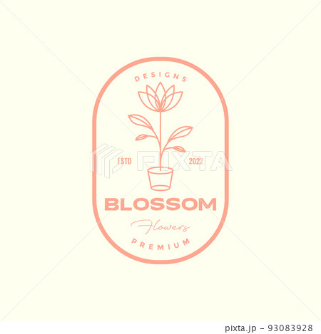 blooming flowers line badge logo design 93083928
