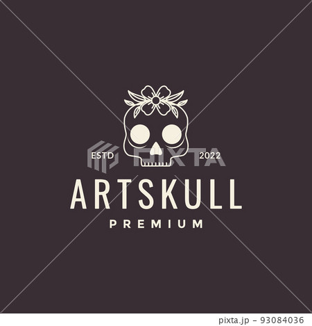 minimal vintage skull with flowers logo design 93084036