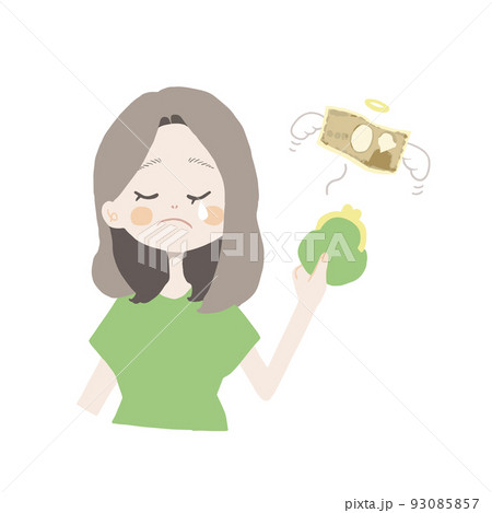 無駄遣いをしてしまって悲しい表情の女の子のイラスト（お財布バージョン）のイラスト素材 [93085857] - PIXTA