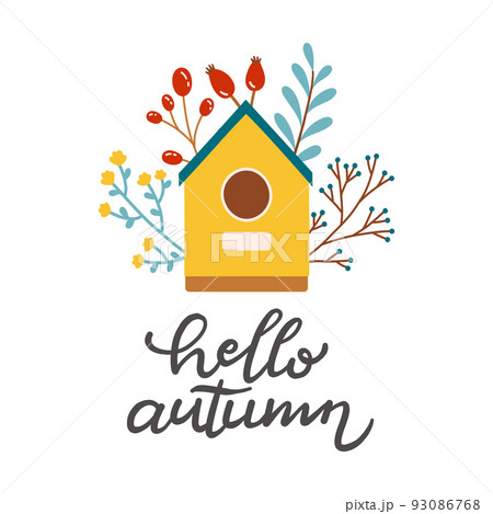 Hello Fall Birds Hello autumn birdhouse fall season vector elementsのイラスト素材 [93086768 ...