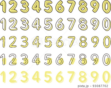 0から9の数字　番号　ナンバー　セット　黄色 93087702