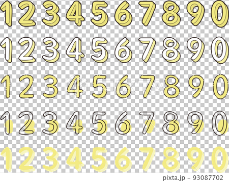 0から9の数字　番号　ナンバー　セット　黄色 93087702