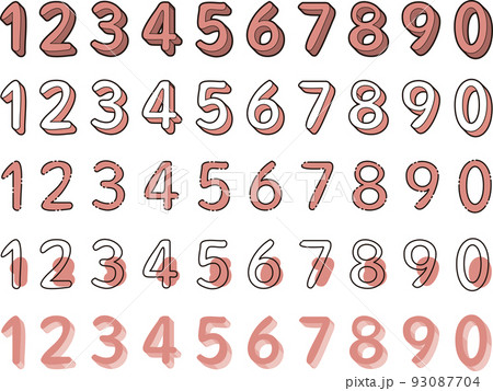 0から9の数字　番号　ナンバー　セット　赤色 93087704