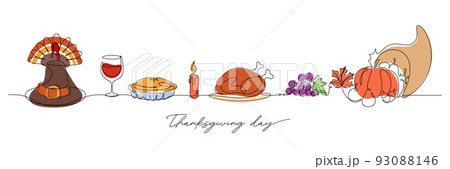 continuous line drawing of thanksgiving celebration table vector illustration 93088146