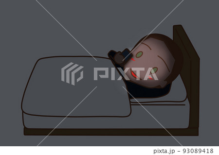 眠る前に暗闇のベッドでスマホ画面を見続けてブルーライトを浴びているアフリカ系男性 眠る前に暗闇のベッドでスマホ画面を見続けてブルーライトを浴びているアフリカ系男性 93089418