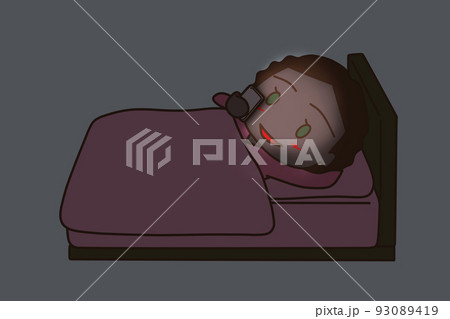 眠る前に暗闇のベッドでスマホ画面を見続けてブルーライトを浴びているアフリカ系女性 眠る前に暗闇のベッドでスマホ画面を見続けてブルーライトを浴びているアフリカ系女性 93089419