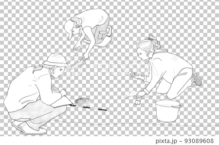 考古学遺跡で発掘している3人 93089608