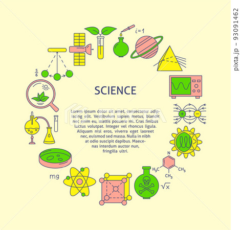 Science round banner in colored line style 93091462