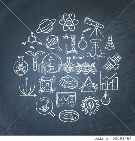 Chalkboard round poster with science elements 93091464