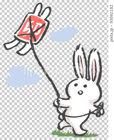 お正月にたこあげをするうさぎのイラスト お正月にたこあげをするうさぎのイラスト 93092182