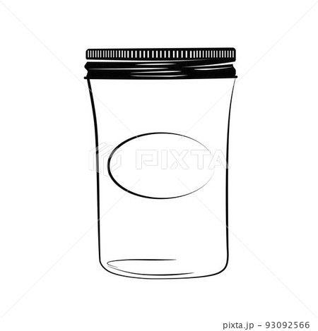 Jar with black label. Vector hand drawn vintage illustration. for spices, jam, jelly. Contour sketch in black isolated over white. Jar with black label. Vector hand drawn vintage illustration. for spices, jam, jelly. Contour sketch in black isolated over white. 93092566