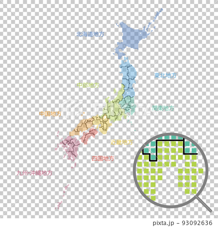 ドットで描かれた日本地図のセット 四角 93092636